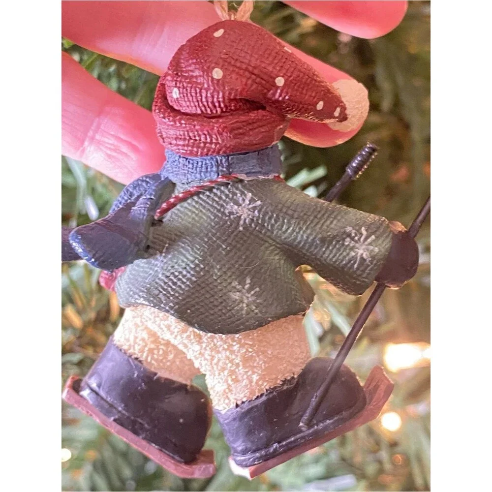 Snowman Ski Ornament Rustic Holiday Decor Charming Hand Painted Christmas Decor